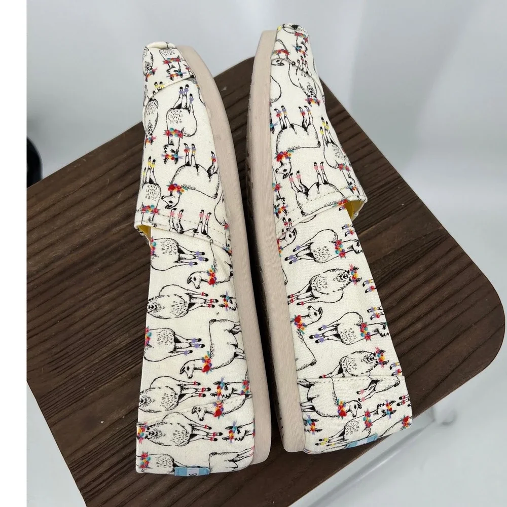 TOMS x Paper Source Alpargata Ivory Floral Llamas Print Slip‎ On Shoes NWT 11